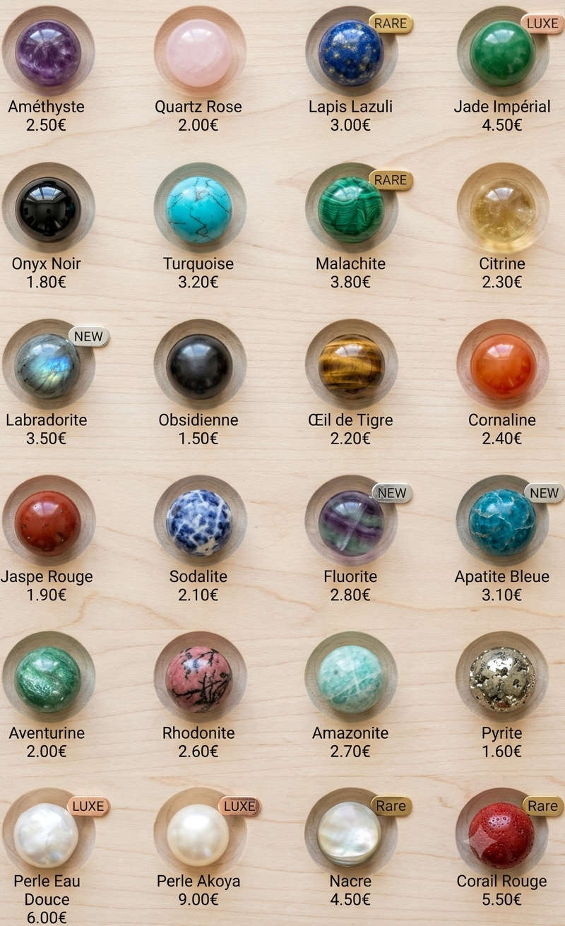 plateau présentoire compartimenté pour perles en pierres fines